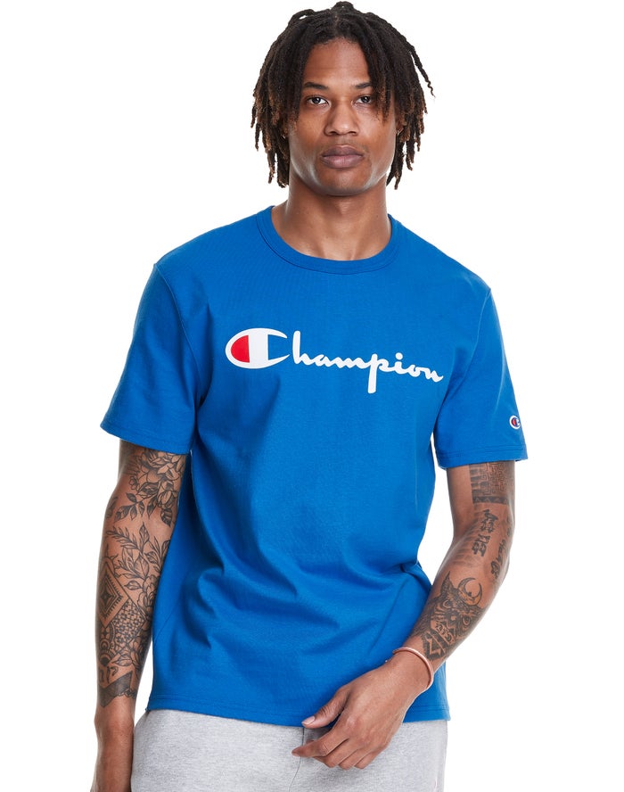 Champion Heritage Vintage Logo Erkek Tişört Mavi ( SVNAFX520 )